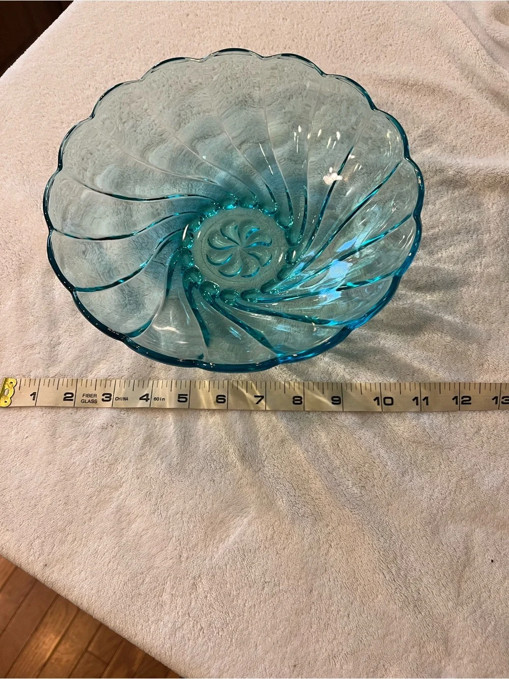 Hazel Atlas Capri Blue Glass Bowl Vintage Mid Century Swirl Scalloped 9